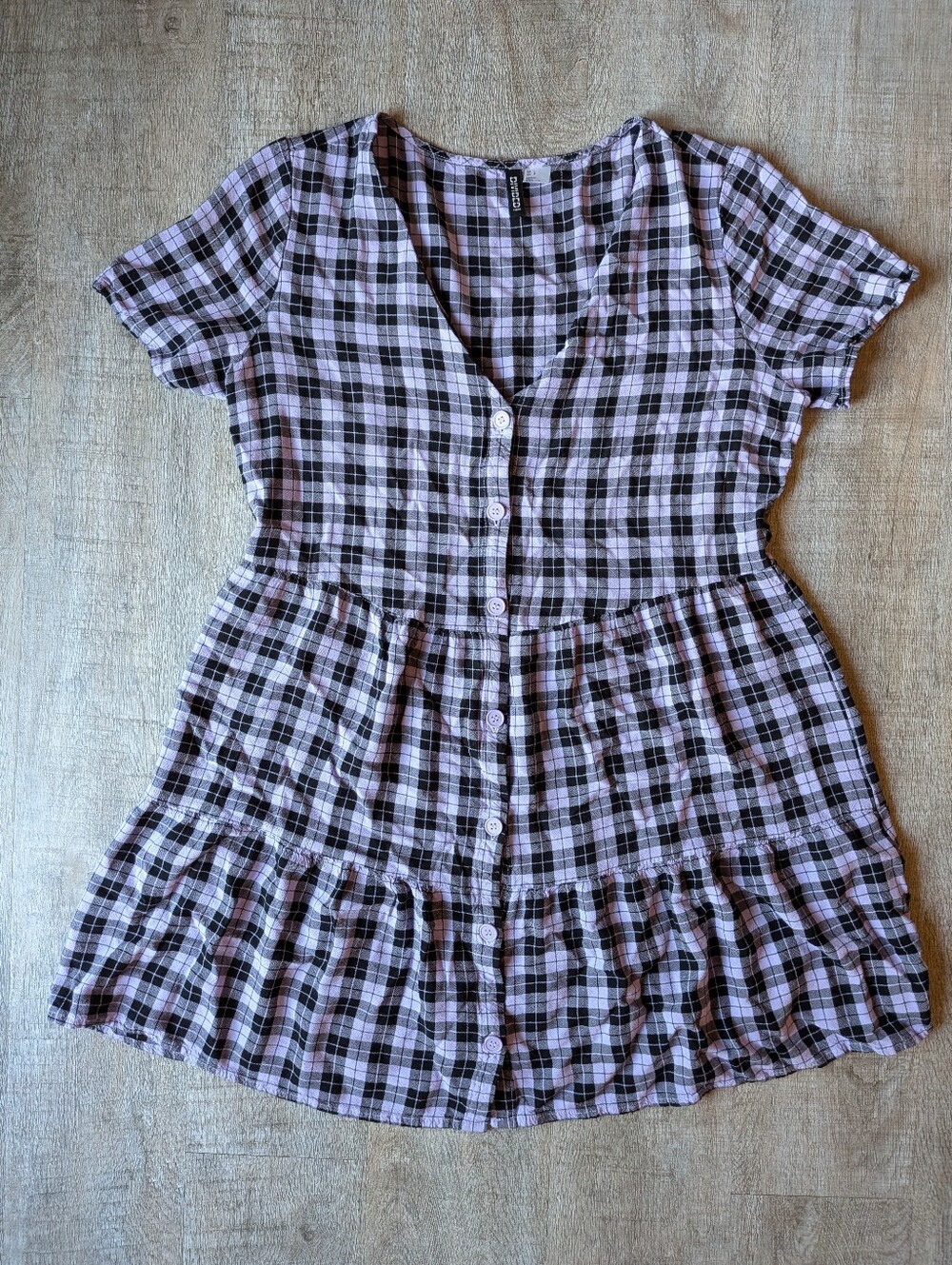 H&M Purple Plaid Button Down Dress - Size L